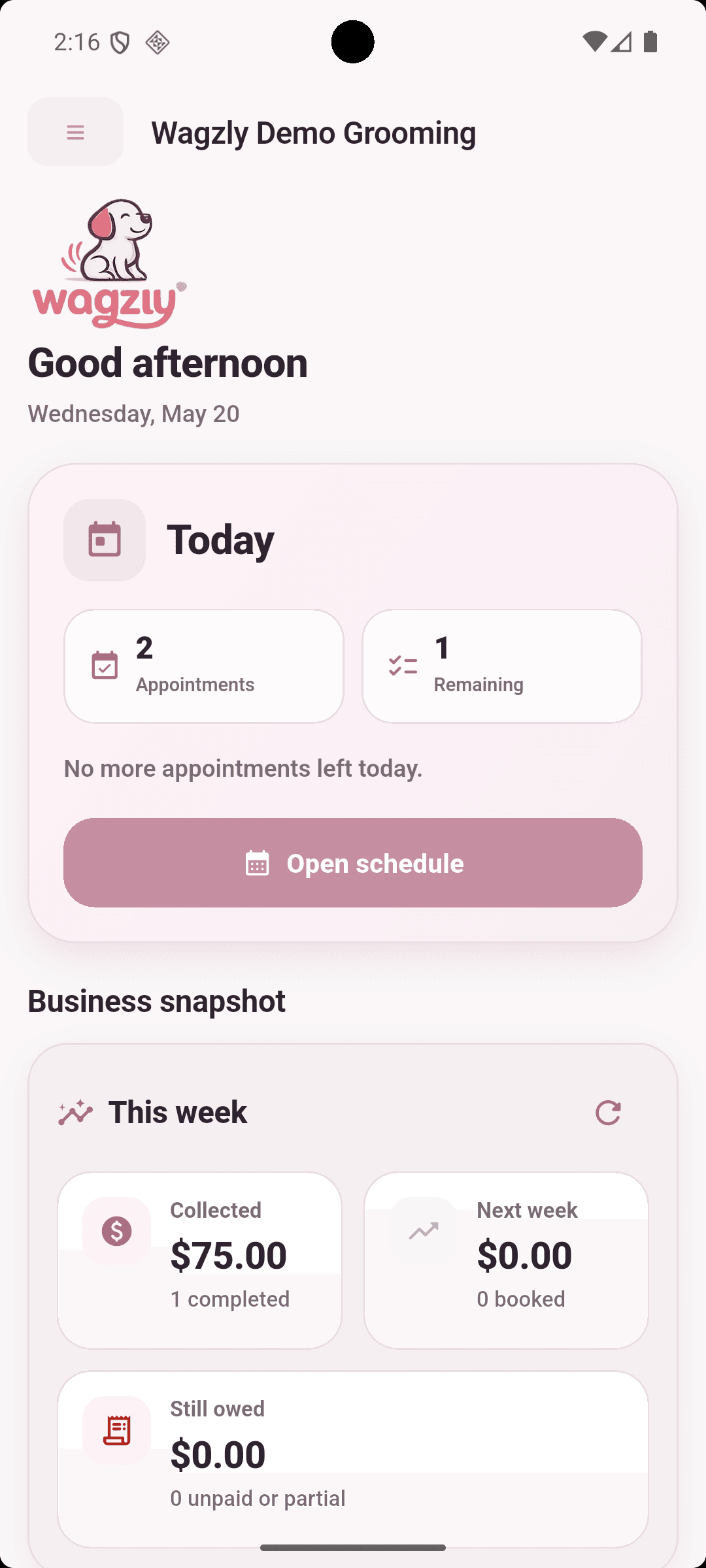 Dashboard screen